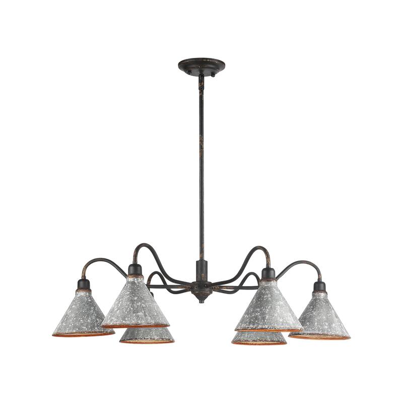 Jasper Chandelier in Antique Black Iron with Galvanized Steel - 6 Light Chandelier