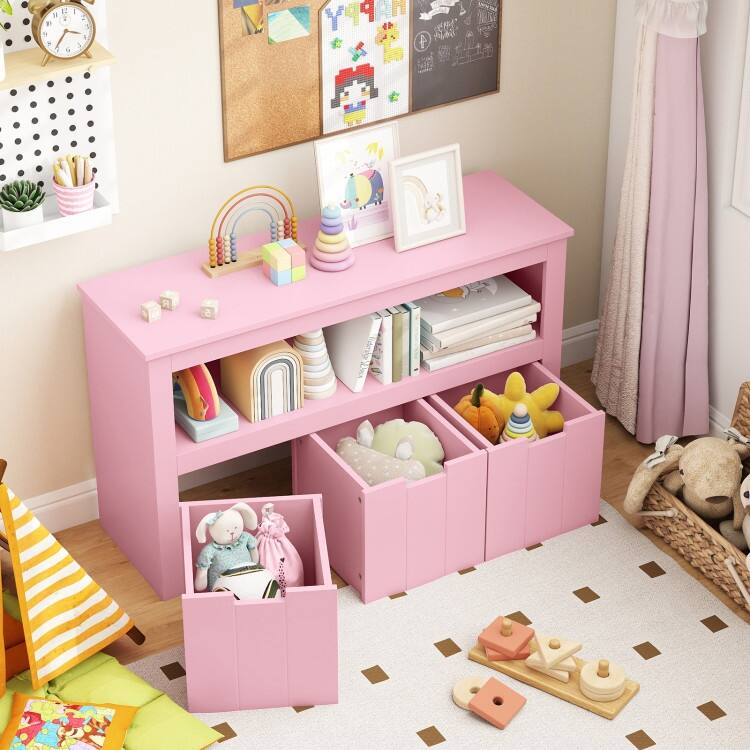 Kid Toy Storage Cabinet 3 Drawer Chest with Wheels Large Storage Cube Shelf - 40" x 13" x 24.5" (L x W x H)