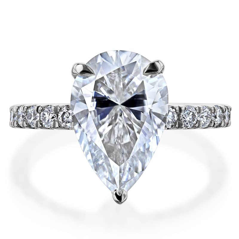 Kobelli 3.3 Carat Lab Grown Diamond Solid 14k Gold Pear Hidden Halo Payton Ring - White - 10