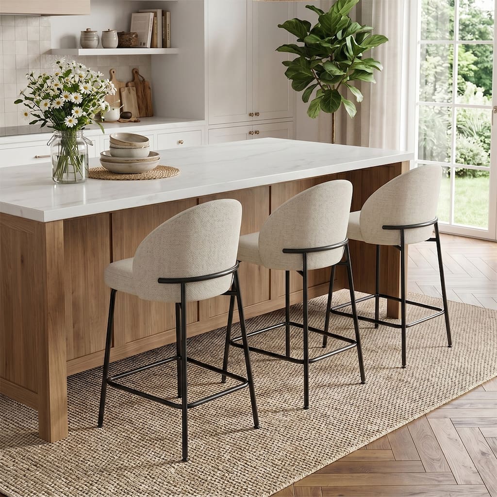 Upholstered Counter Height Bar Stool Set with Curved Back(Set of 6)