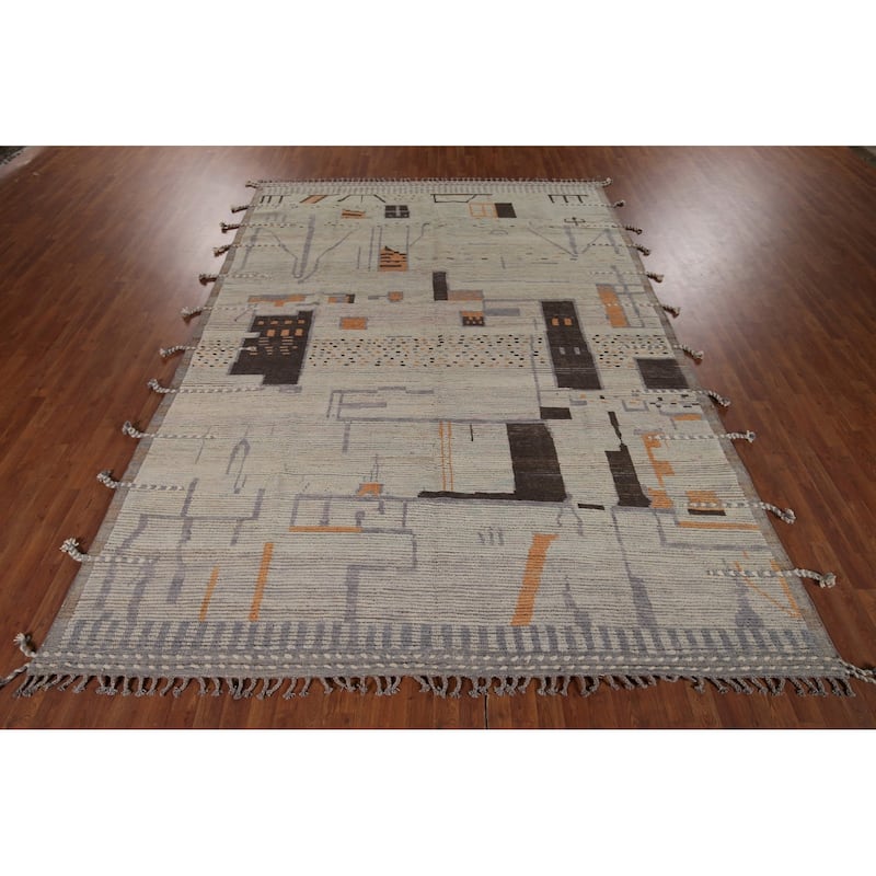 Modern Moroccan Abstract Area Rug Handmade Stripe Wool Carpet - 8'10"x 12'5"