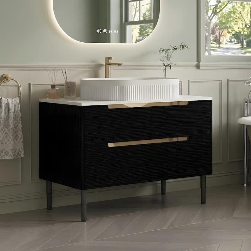 36 inch Bathroom Vanity, Freestanding or Wall Mounted with Ceramic Integrated Sink & Soft-Close Drawers