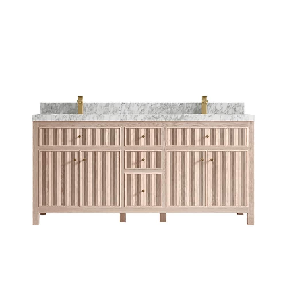 Willow Collections 72 x 22 Sonoma White Oak Wood Double Sink Bathroom Vanity with Quartz or Marble Countertop