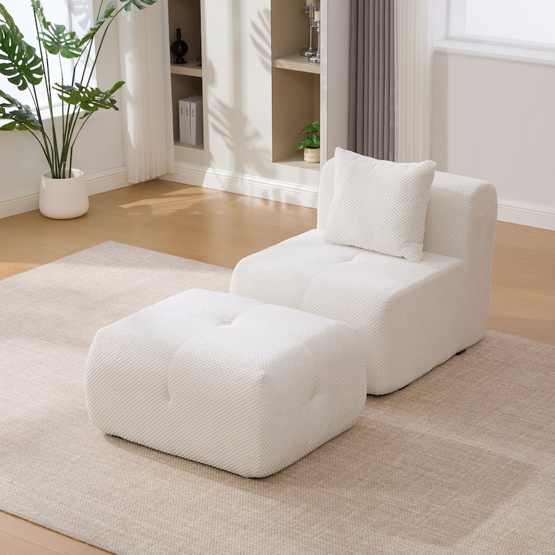 Modern Upholstered Accent Chair with Pillow and Ottoman,No Assembly Required
