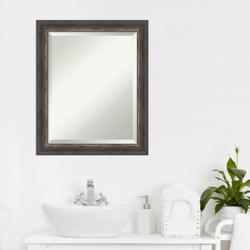 Beveled Bathroom Wall Mirror - Bark Rustic Char Frame