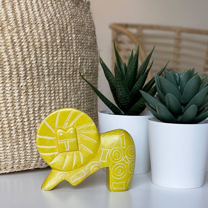 Small Soapstone Lion Figurine - Set of 3, Yellow
