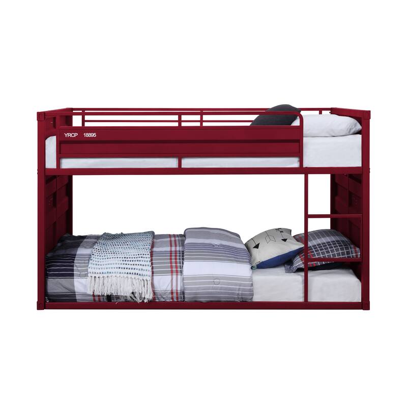 Twin-over-Twin Metal Bunk Bed with Right-Side Ladder and Guardrails, 330lb Capacity