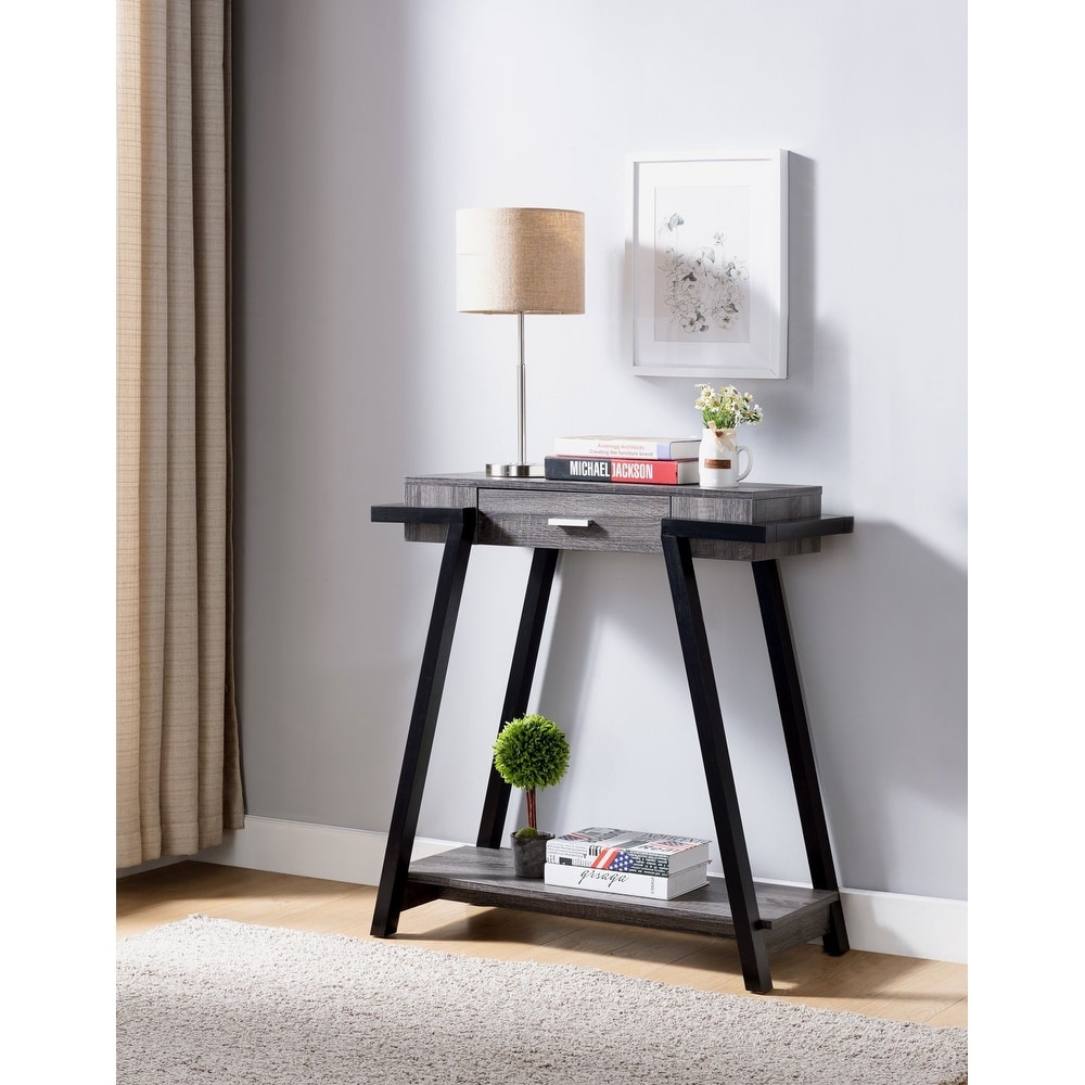 Overstock Q Max Two Tone Distressed Grey and Black Console Table