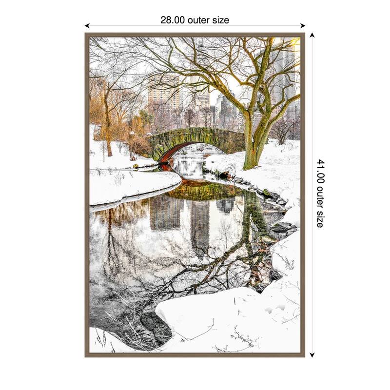 Central Park Winter No 7 by Murray Bolesta Framed Canvas Wall Art Print - Sylvie Dark Gold - 28 x 41 in