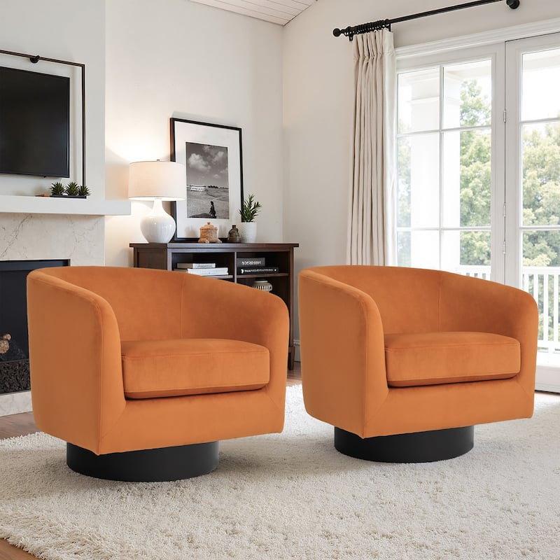UIXE Set of 2 Swivel Barrel Accent Chair Velvet Armchair For Living Room