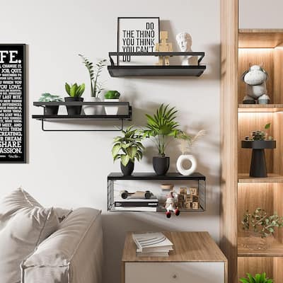 Floating Shelves with Storage Basket,Over Toilet Paper Holder Storage Shelves,Set of 3