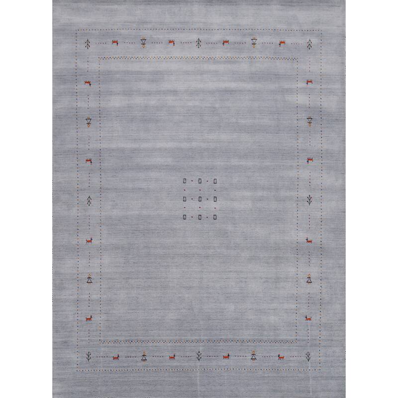 Hand Knotted Oriental 100% Wool Carpet Tribal Tribal Navy Blue & Blues Gabbeh Area Rug - 9' 11'' X 8' 3''