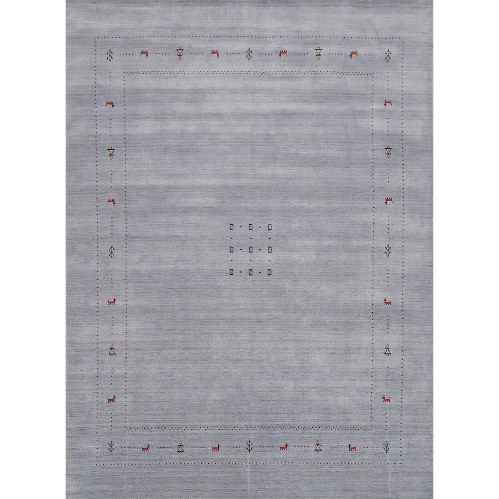 Hand Knotted Oriental 100% Wool Carpet Tribal Tribal Navy Blue & Blues Gabbeh Area Rug - 9' 11'' X 8' 3''