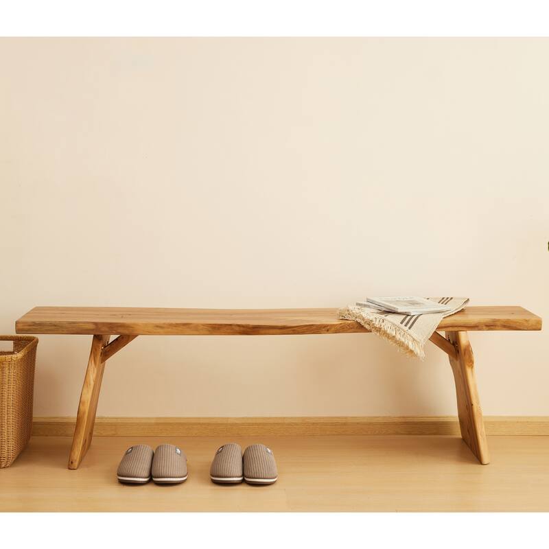 Rustic Live Edge Solid Elm Wood Dining Bench, Natural Finish - 63"