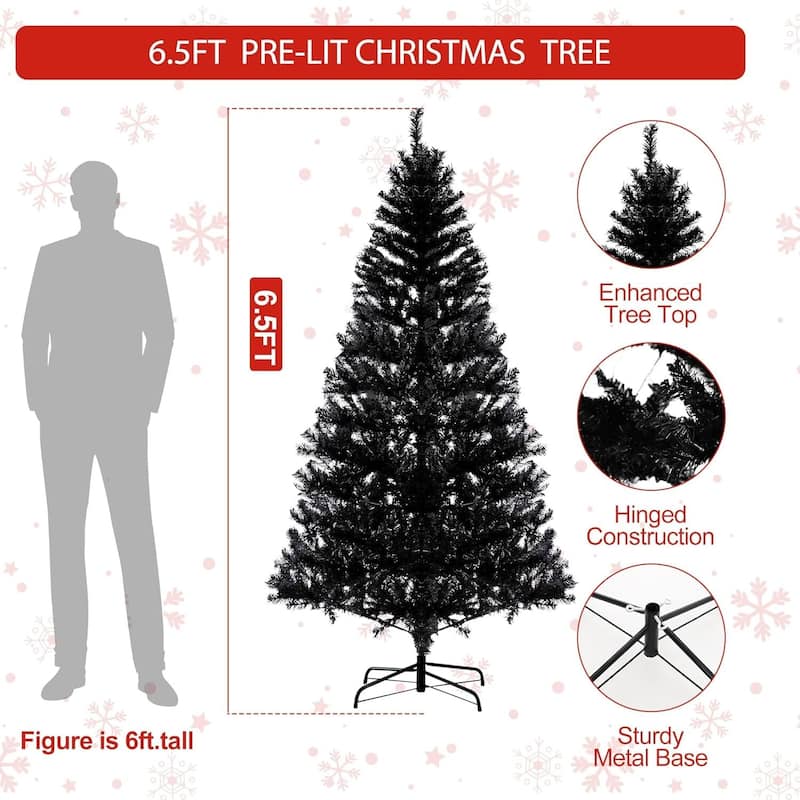 6.5 Ft Prelit Artificial Christmas Tree, Xmas Decoration for Living Room Hallway Office - 6.5 ft