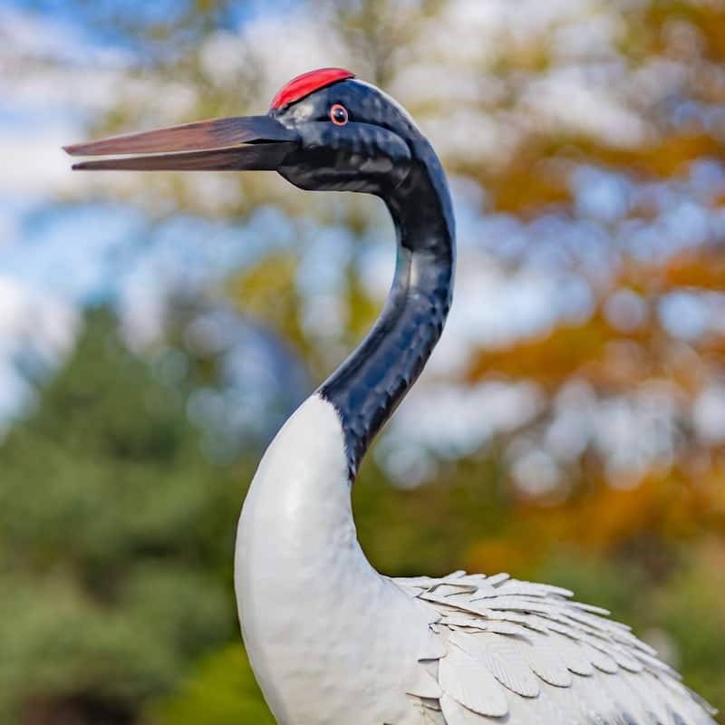 Set of 2 54" Tall Iron Black-Necked White Crane Garden Figurines