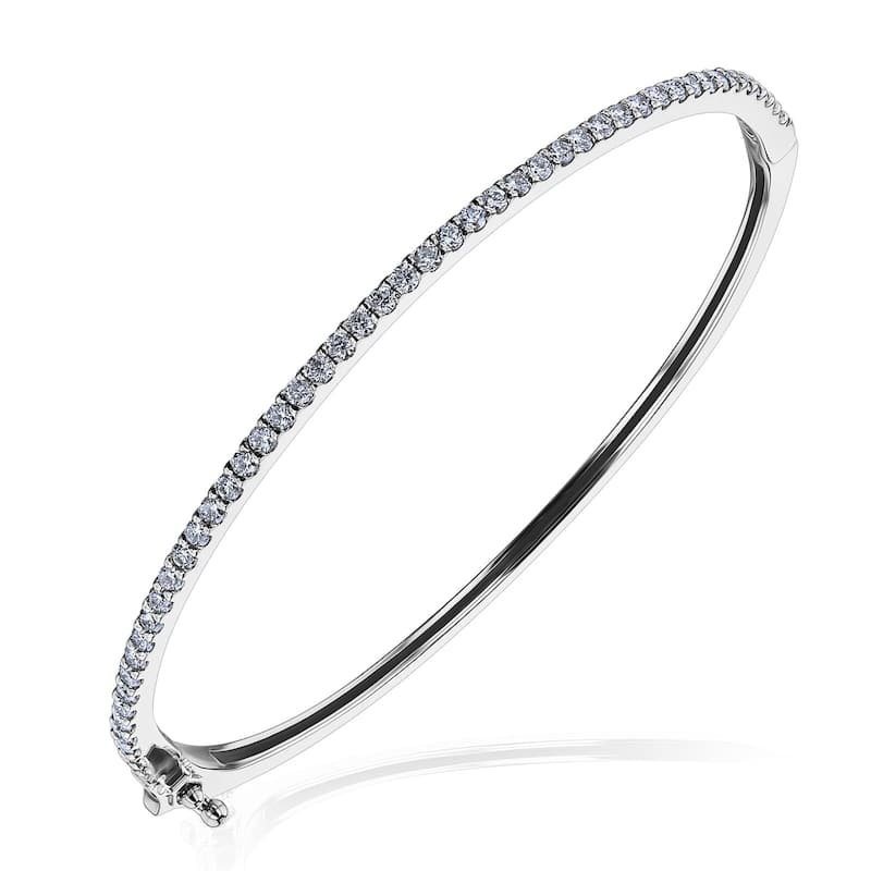 Kobelli 1 Carat Lab Grown Diamond 14k White Gold Half Eternity 7" Stackable Bangle Bracelet