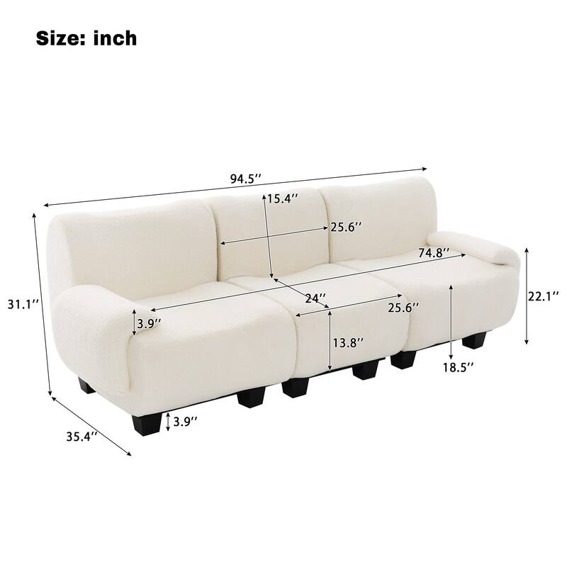 Roomfitters 95 Inch Modern 3-Seater Sofa Couch with Rounded Armrests and Deep Seating, Chenille