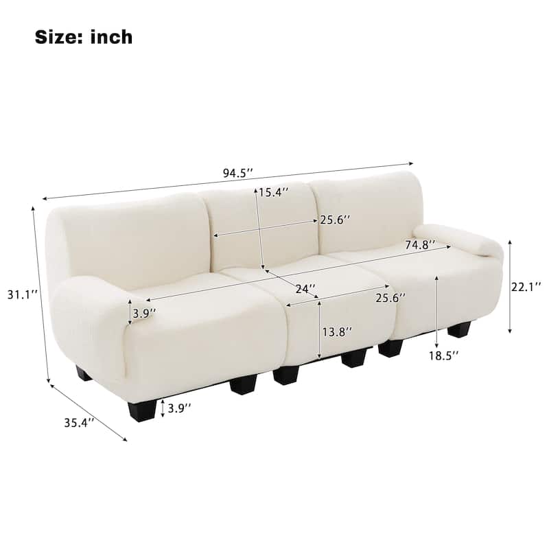 Roomfitters Modern 3-Seater Chenille Sofa Couch with Curved Armrests, 95 Inch