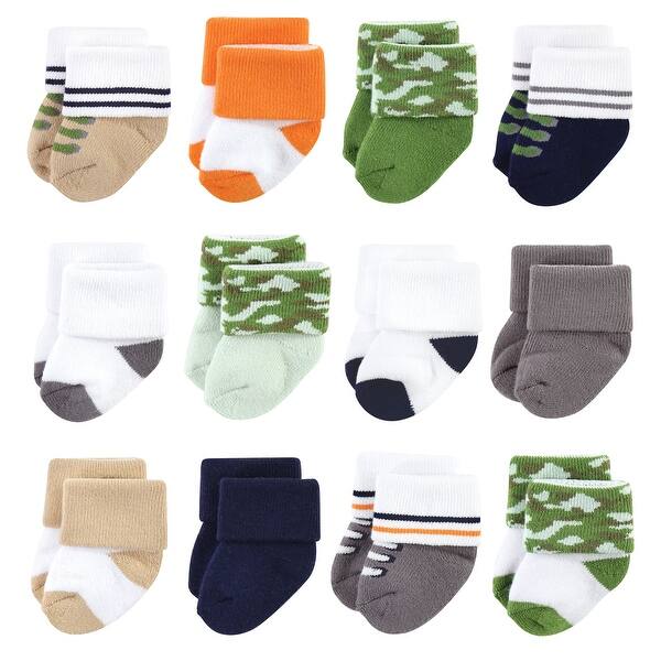 slide 1 of 1, Luvable Friends Infant Boy Newborn and Baby Terry Socks, Camo 0-6 Months - Camo 12-Pack