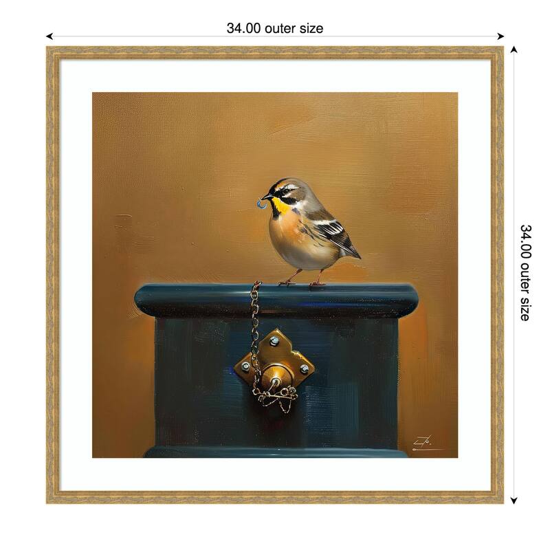 Birdy by Tradelink inhouse artist Wood Framed Wall Art Print - Mila Dark Gold - 34 x 34 in