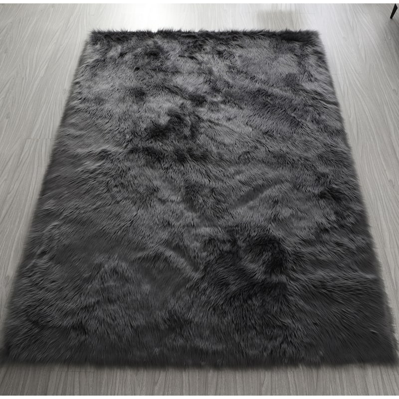 60 in L Ultra Soft Fluffy Faux Sheepskin Area Rug,Black - 3.5*6