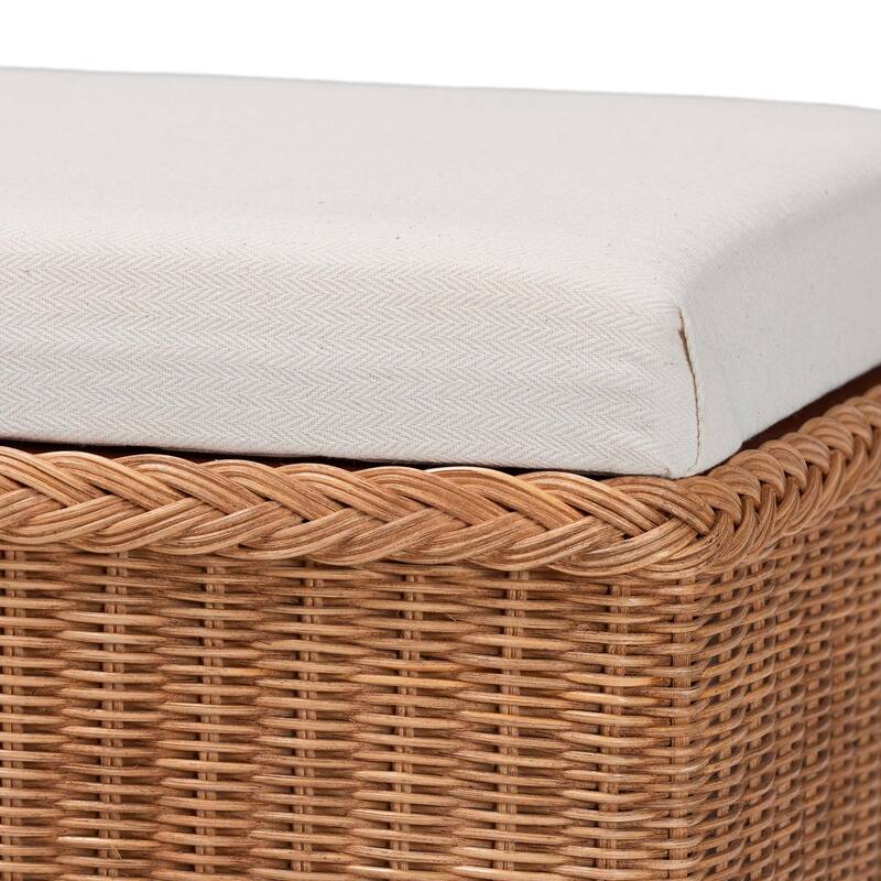 Eamon Braided Natural Rattan Storage Bench with Lift-Top - Coastal Boho Chest for Bedroom or Living Room, 31" Rectangle, Brown