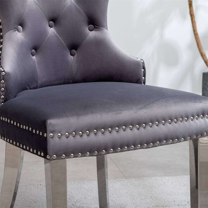 Tufted Velvet Chair with Nailhead Trim, Set of 2