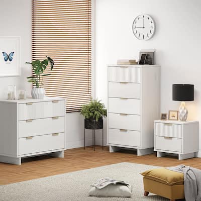 Manhattan Comfort 3-Piece Granville Modern Solid Wood Dresser Chest and Nighstand Set.