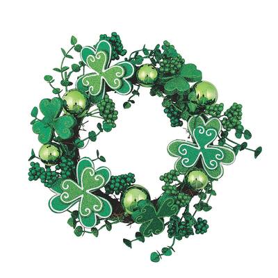 Decorative Shamrock Wreath, St. Patrick's Day Home Decor, Party Supplies, 13" Diameter, 1 piece