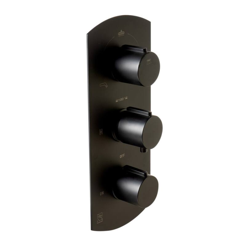 Black Matte 3-Way Thermostatic Valve Shower Mixer Round Knobs