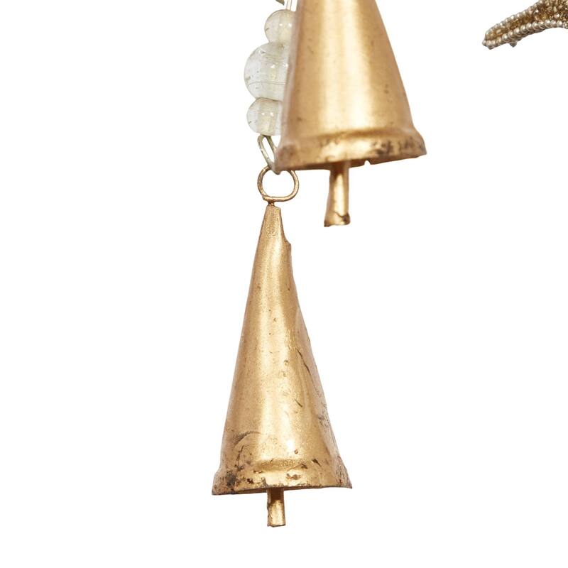 Metal Bird Handmade Embellished Indoor Outdoor Windchime with Glass Beads and Cone Bells - Gold - Roche River Decor