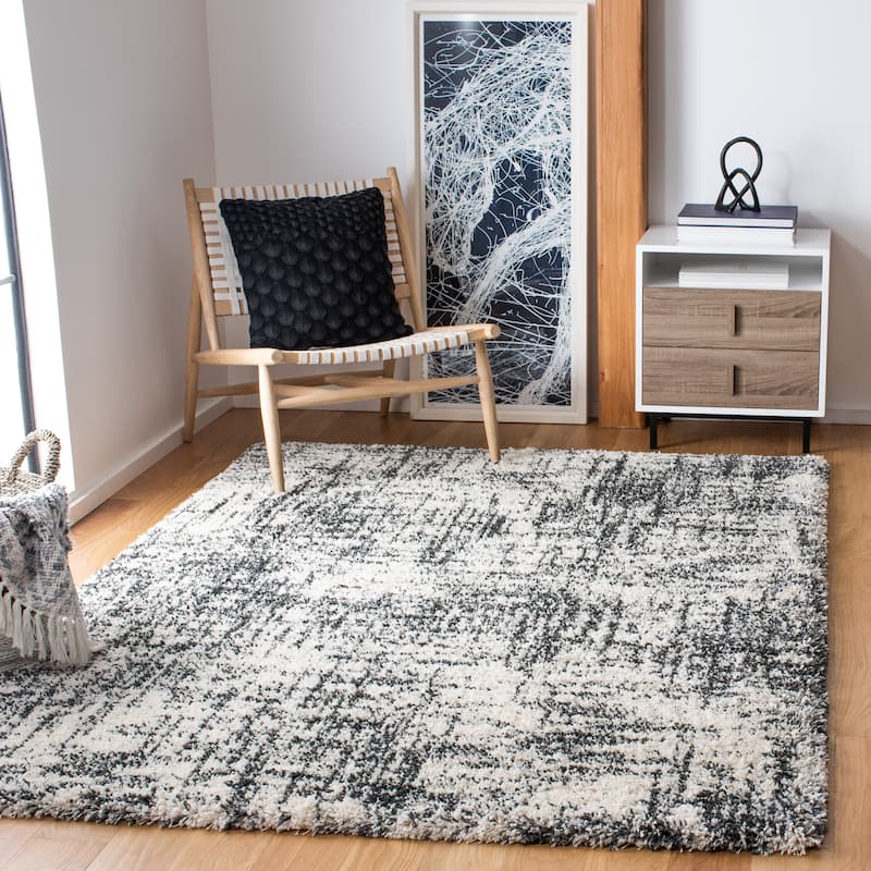 SAFAVIEH Hudson Shag Desiree Abstract 2-inch Thick Rug - 5'3" x 7'6" - Ivory/Dark Grey