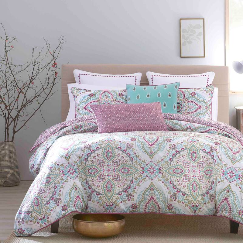 Jaipur Reversible Percale Cotton Comforter Set Magenta/Blue - Heirlooms of India