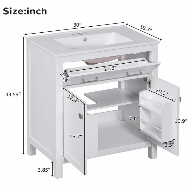30-inch Modern Bathroom Vanity with Ceramic Sink and Versatile Storage