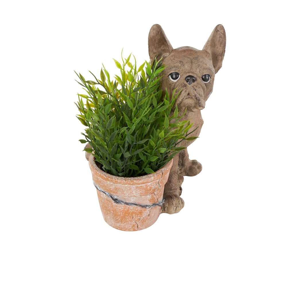 Resin Dog Textured Indoor Outdoor Planter with Antique Pot - Brown - Roche River Decor