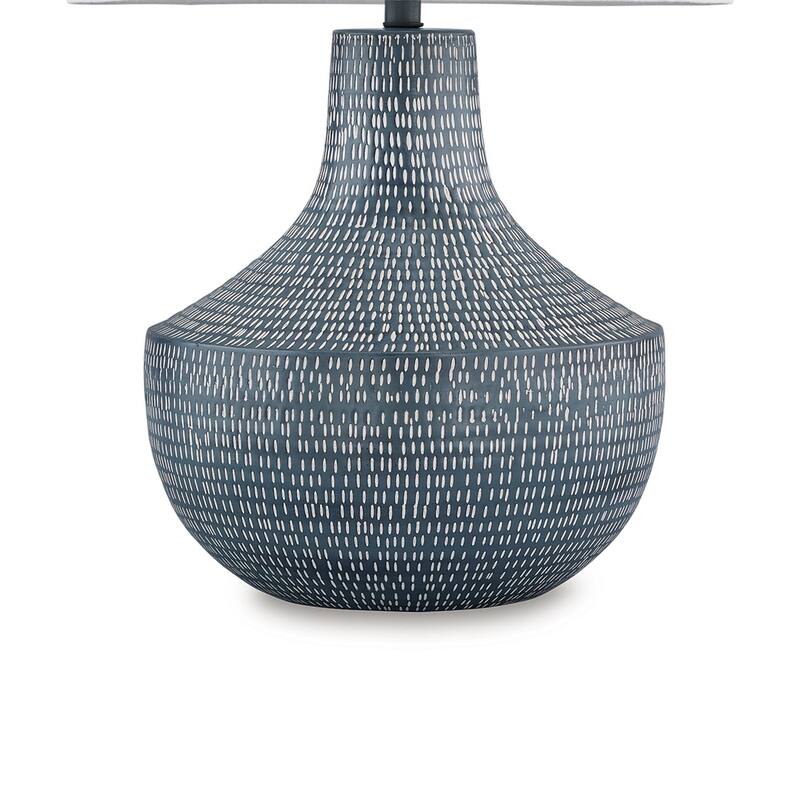Lym Table Lamp, Gray Hammered Metal Base, White Fabric Shade 28 Inch