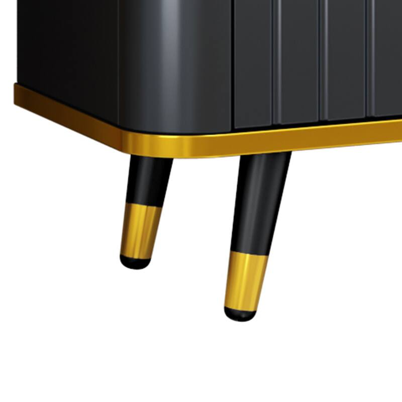 Elegant 79-Inch TV Stand with Ample Storage, Golden Elements, and Sleek Design - Ideal for Large Living Spaces.