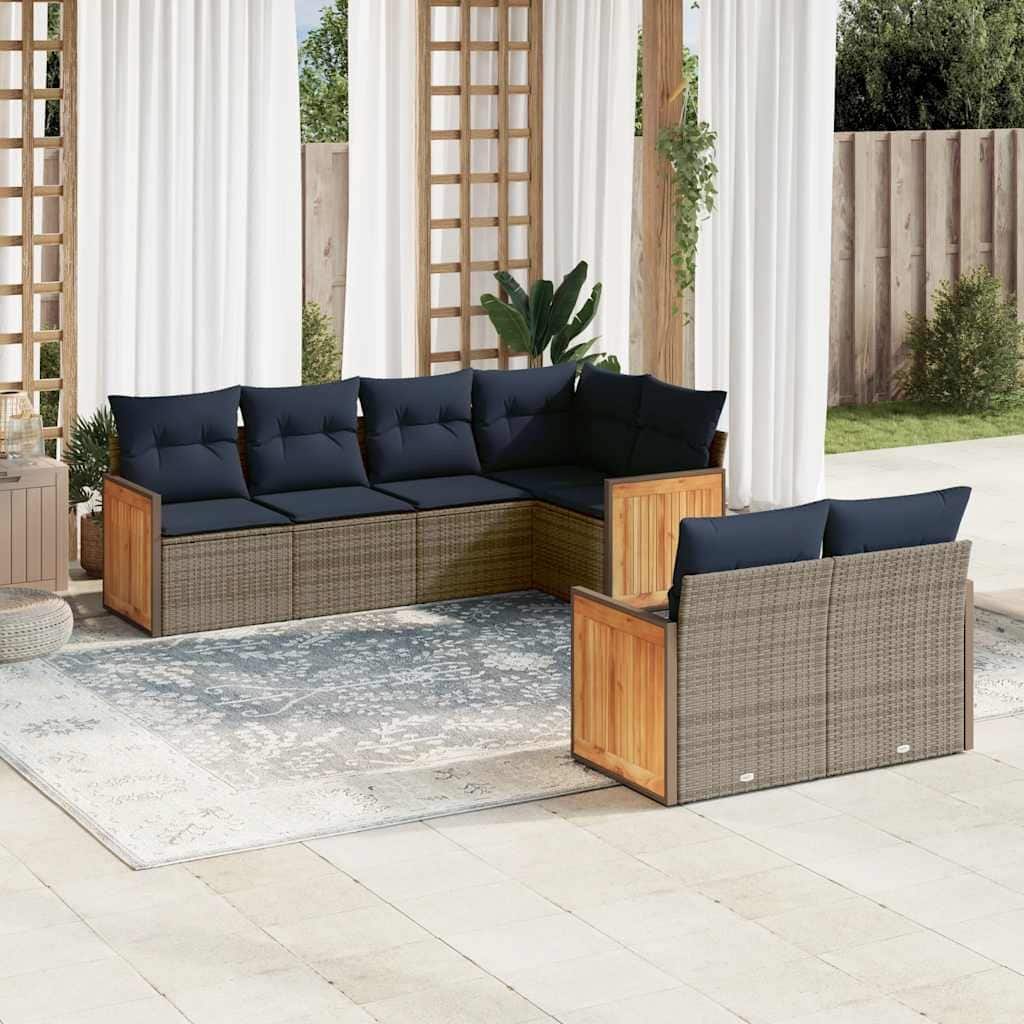 vidaXL 7 Piece Patio Sofa Set with Cushions Gray Poly Rattan - 24.4 x 24.4 x 27.2