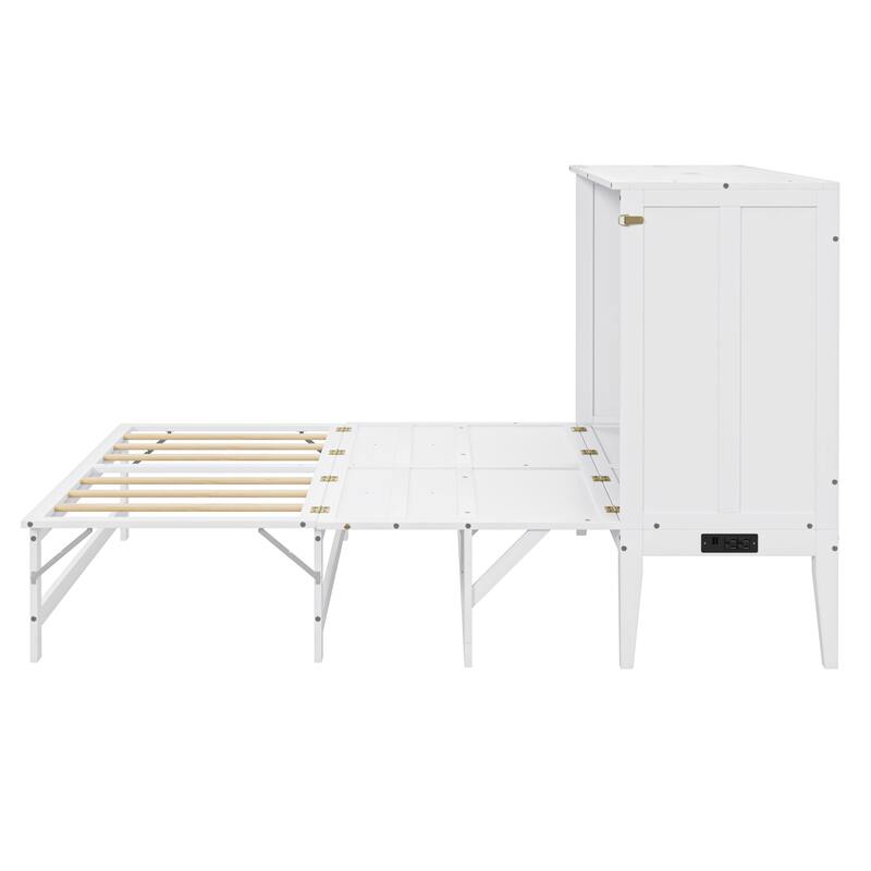 Roomfitters Queen Size Murphy Bed with Built-in Charging Station and Display Shelf, Space-Saving Wall Bed for Bedroom, White