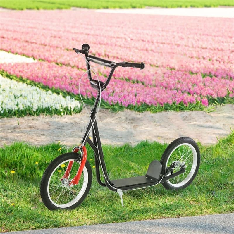 Children’s Ride-On Scooter with Soft Grip Handlebar and Anti-Slip Foot Deck for Outdoor Use - 54.75"L x 22.75"W x 35.5"-37.75"H - Black