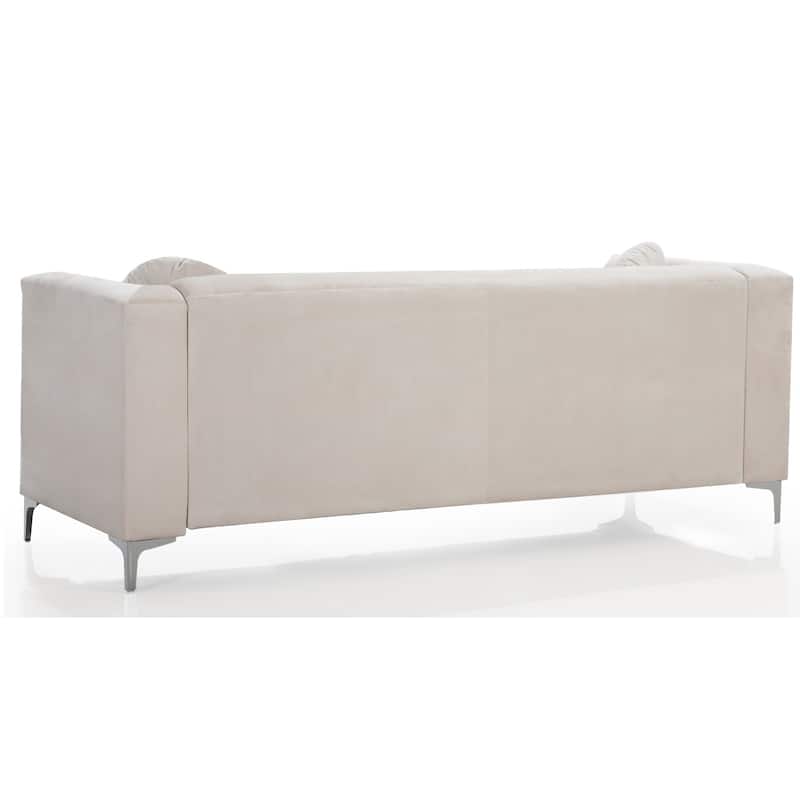 Tufted Nailhead Trim Velvet Sofa with Throw Pillows - 83" - Beige