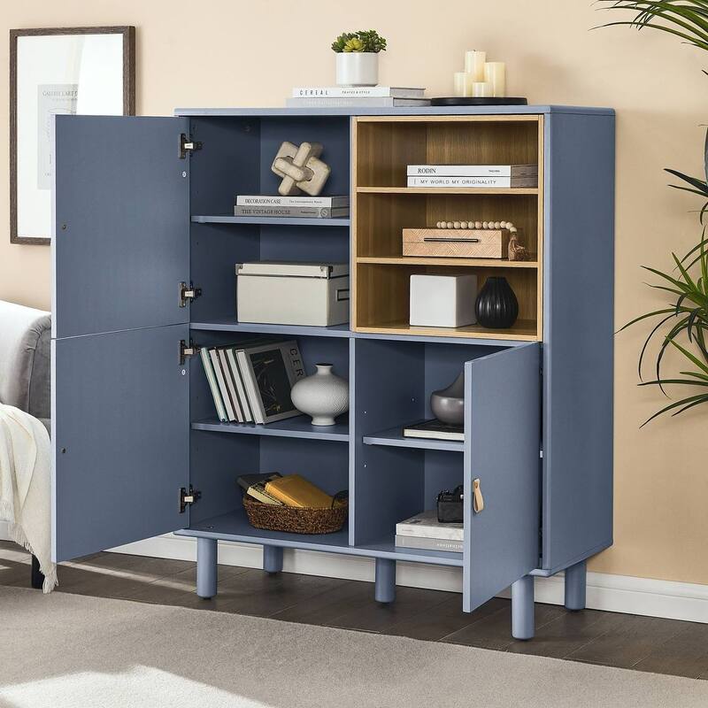 3 Doors Wooden Cabinet with Leather Handle