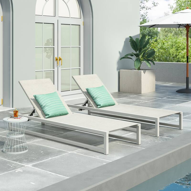 Modesta Outdoor Aluminum Mesh Chaise Lounge (Set of 2) by Christopher Knight Home - White