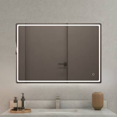 27.55 in. W x 39.37 in. H Rectangular Frameless Wall-Mounted Bathroom Vanity Mirror with Lights Anti Fog Touch Control - Silver