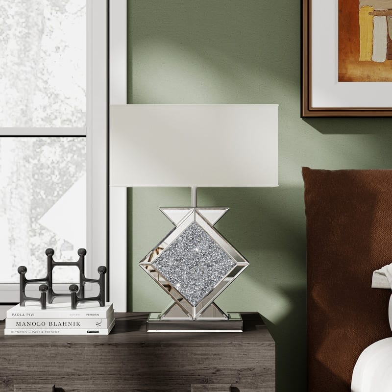 18.9"H Table Lamp With Crystal Mirrored Glass Base