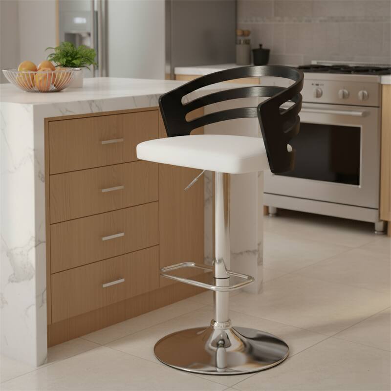 Bentwood Modern Contemporary Adjustable Bar Stool - White/ Black