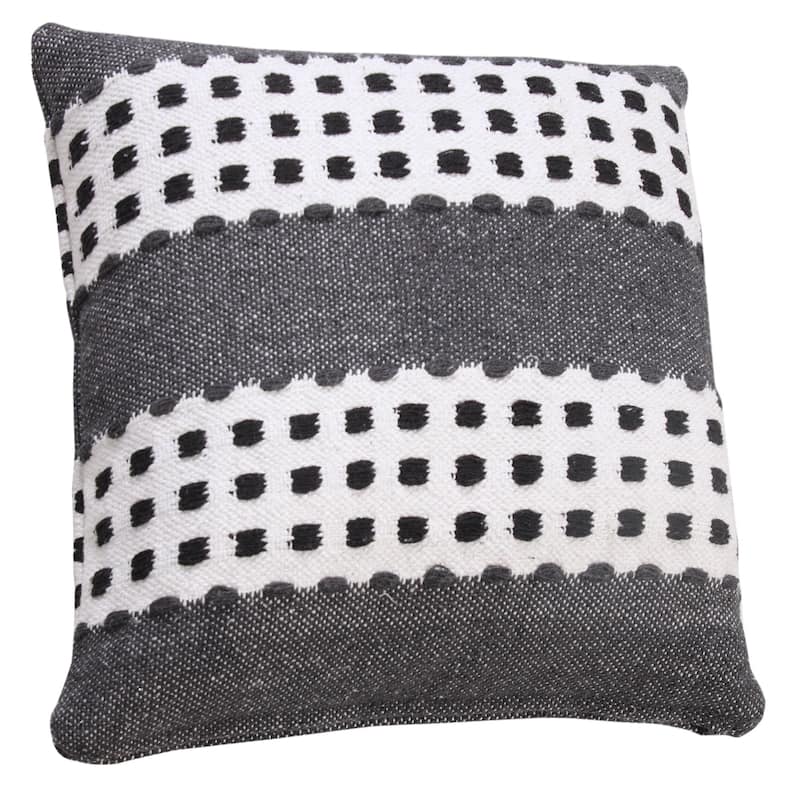 20" Black and White Dash Grid Striped Square Throw Pillow