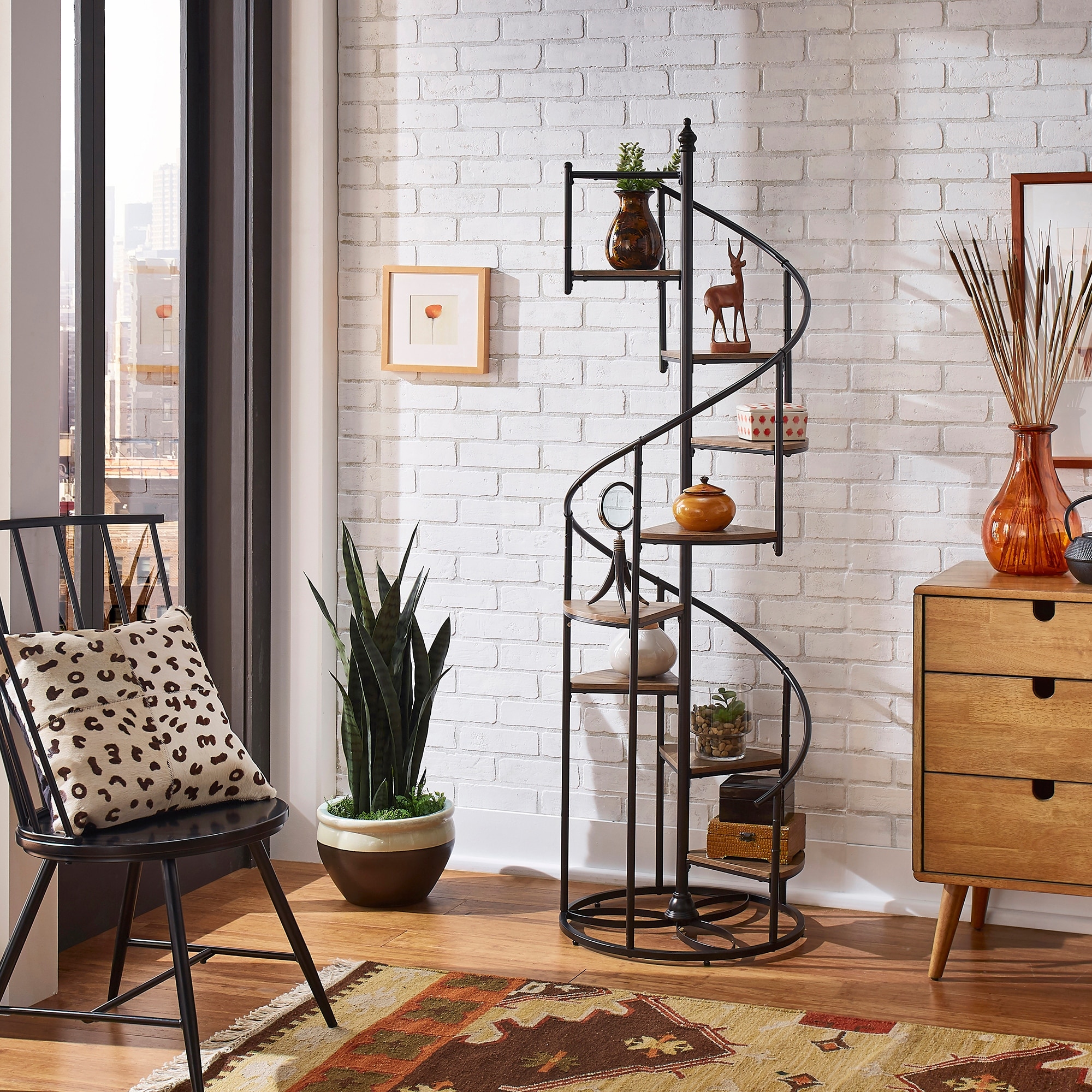 iNSPIRE Q Modern Kendra Black Finish Metal Spiral Staircase Display Shelf