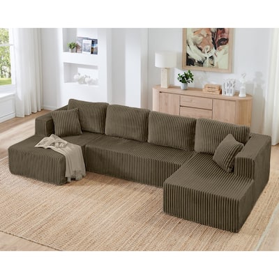 Modular U-Shape Sleeper Sofa, Space-Saving Corduroy Sectional